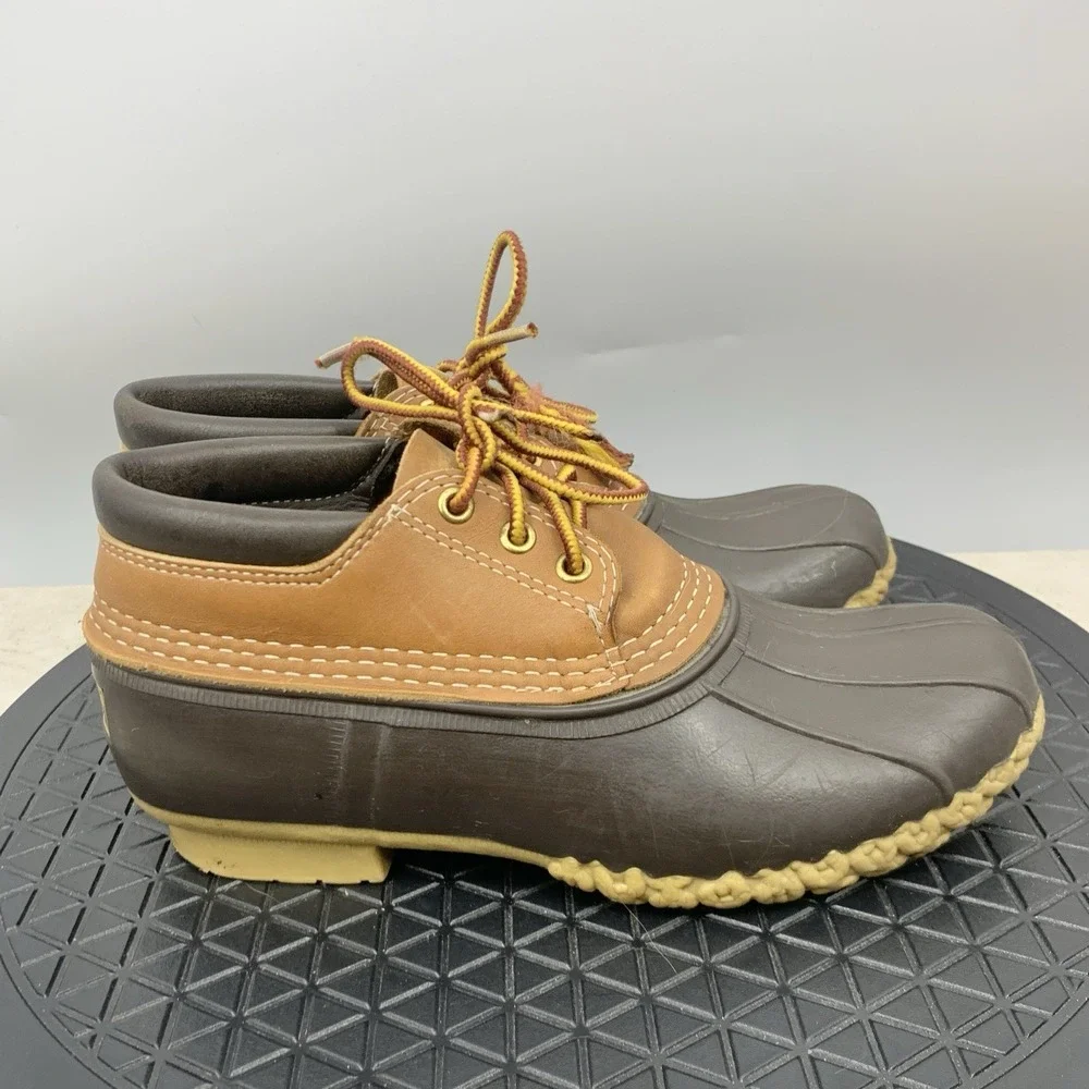 LL Bean Moc Boots Women Size 8 Shoes Duck Brown Rubber Leather Tie Padded Collar